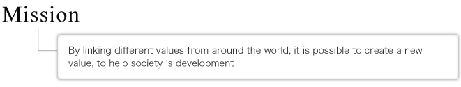 Mission By linking different values from around the world, it is possible to create a new value, to help society's development